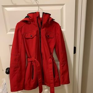 Red raincoat jacket